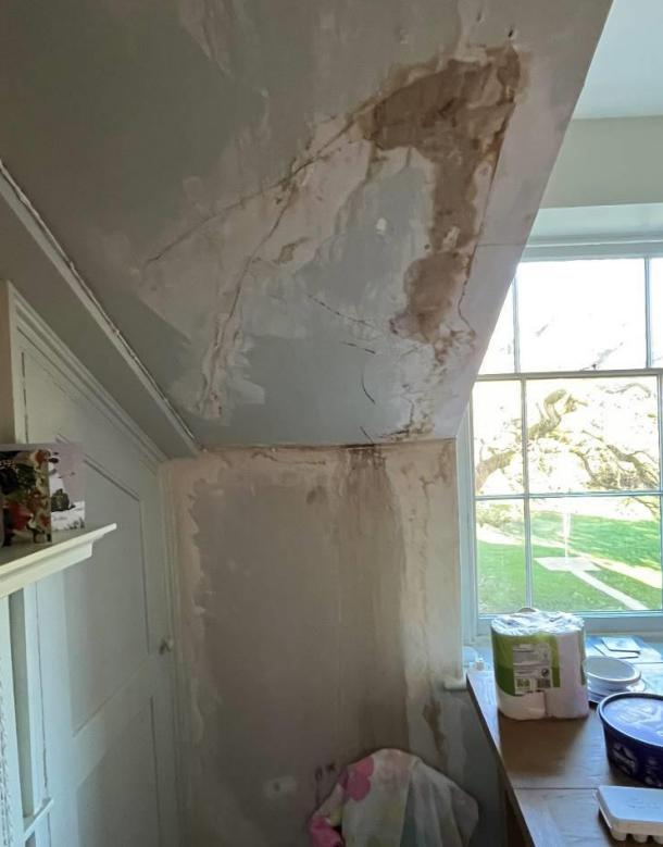 Pic of ceiling at Kitebrook Preparatory School affected by water damage